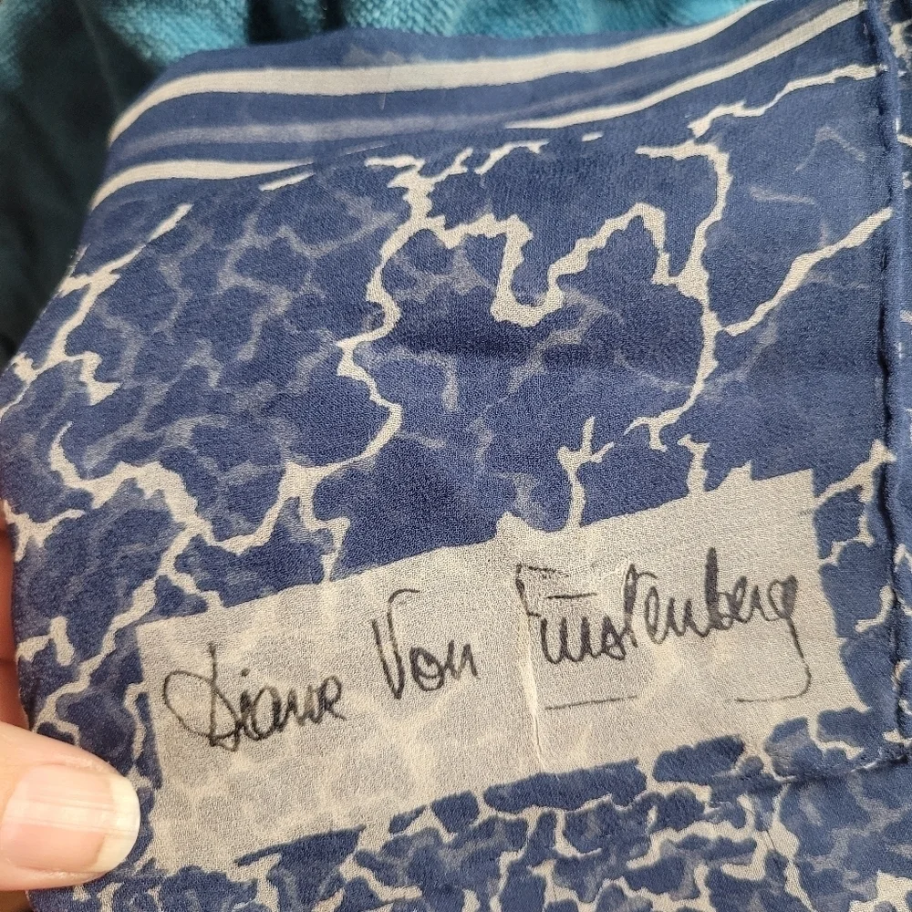 Diane Von Furstenberg Blue And White Silk Scarf